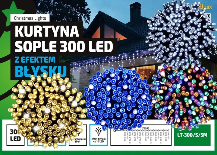 SOPLE ZEWNĘTRZNE 300 LED 15m. TIMER FLASH ŚWIĄTECZNE CHOINKOWE LAMPKI