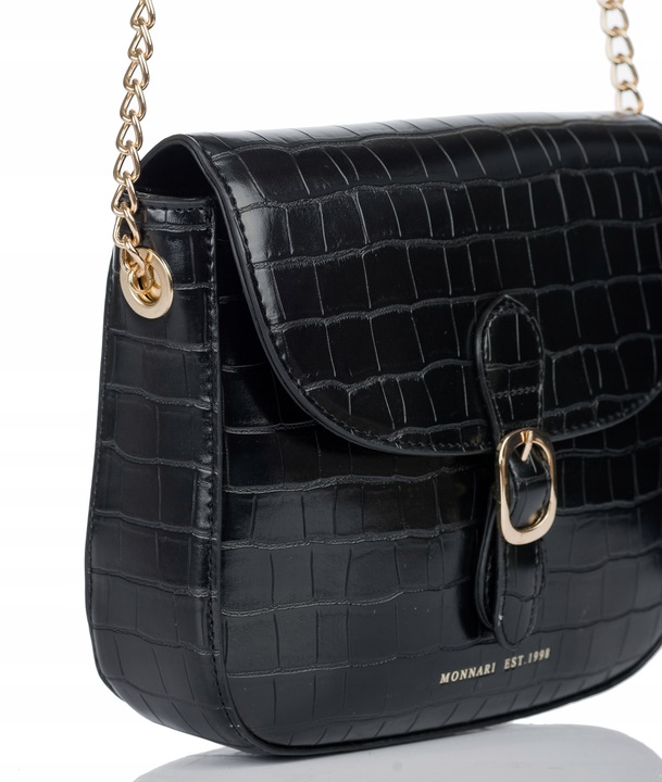 Monnari Torebka Kuferek Listonoszka Czarny Kroko Łódka Czarna PREMIUM