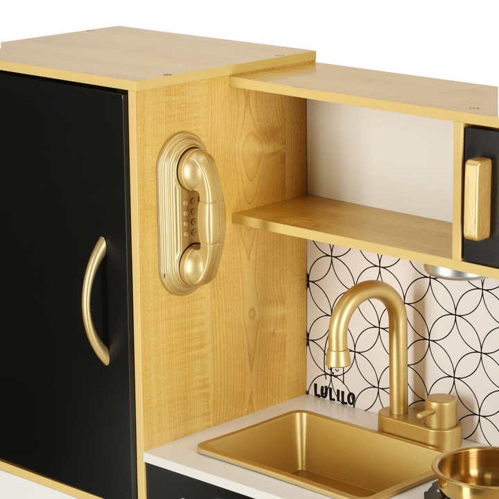 KUCHNIA DLA DZIECI DREWNIANA ZŁOTA LED DUŻA XXL Z LODÓWKA TABLICA KREDOWA