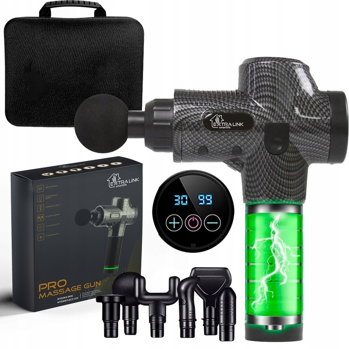 PISTOLET DO MASAŻU PLECÓW CIAŁA STÓP MASAŻER MASSAGE GUN 10 KOŃCÓWEK ZESTAW