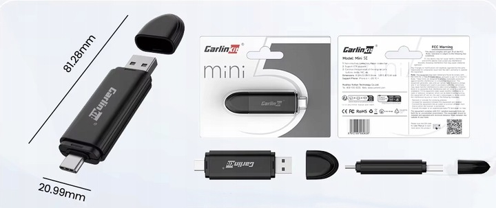 Bezprzewodowy Adapter CarlinKit Mini SE CarPlay Bluetooth USB do samochodu