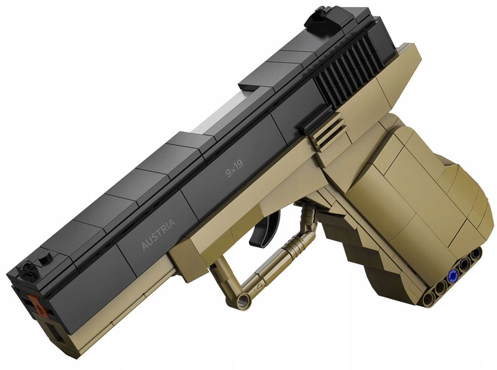 KLOCKI CADA BROŃ GLOCK 17 MECHANICZNY PISTOLET 338 ELEMENTÓW + 5 NABOI