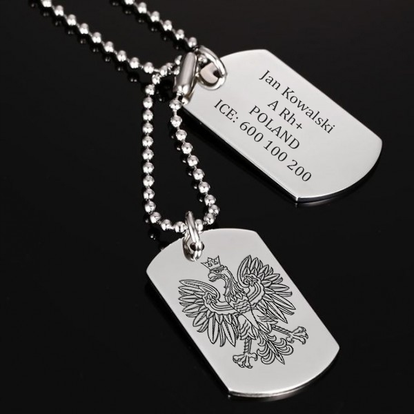 Nieśmiertelnik Wojskowy z Grawerem Podwójny Stal 316L, Męski