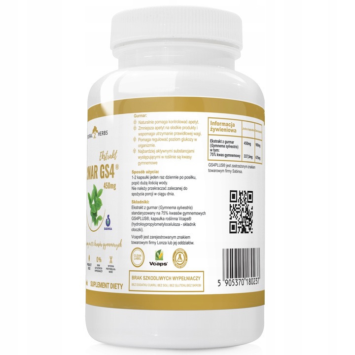 Gurmar GS4 75% kwasów gymnemowych Apetyt Cukier 90