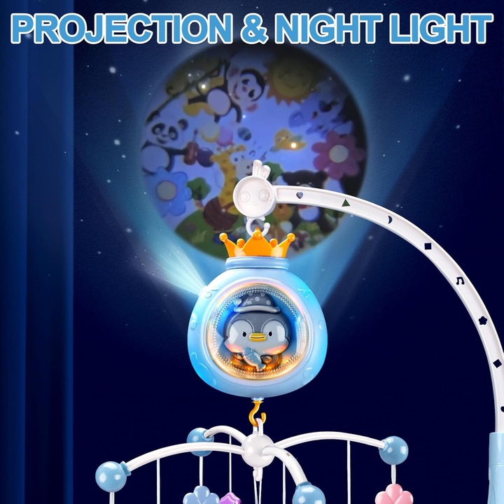 KARUZELA DO ŁÓŻECZKA Z PROJEKTOREM I POZYTYWKĄ 3w1 LAMPKA NOCNA PILOT