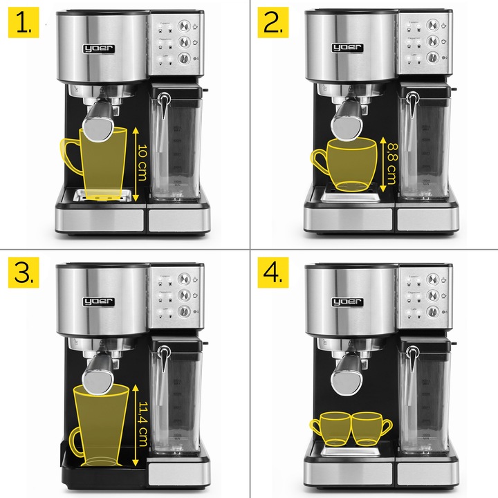 Ekspres do kawy Ciśnieniowy Automatyczny Yoer 20bar 1350W +Spieniacz Mleka