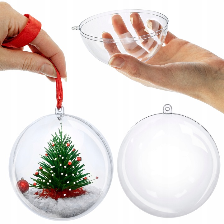 Kula Bombka AKRYLOWA 10cm 10 szt PRZEZROCZYSTA Bombka Plastikowa Otwierana