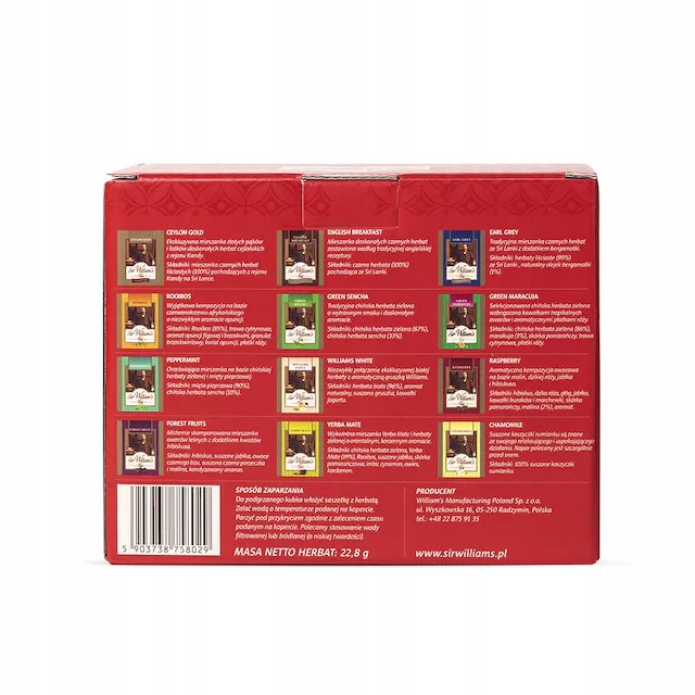 Zestaw Herbat Sir William's Tea 180 saszetek