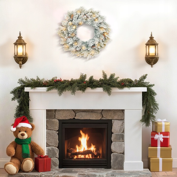 HOMCOM Wianek świąteczny z oświetleniem LED, szyszkami, wianek na drzwi