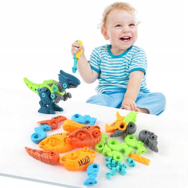 DINOZAURY DO SKRĘCANIA ROZKRĘCANIA z wkrętarką Zestaw 4 FIGURKI kuferek