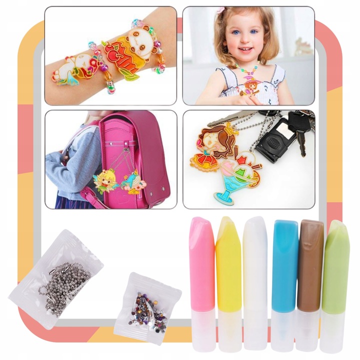 ZESTAW DO ROBIENIA BRELOCZKÓW dla dzieci DIY breloczki 12 szablonów 12 farb