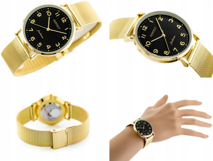 ZEGAREK DAMSKI PERFECT TINA +BOX +GRAWER cyfry bransoletka mesh złoty