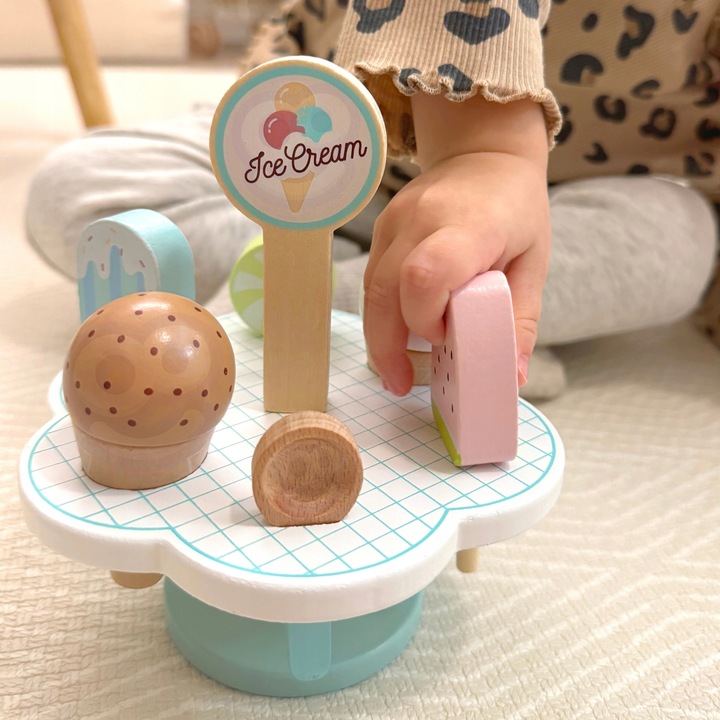 DREWNIANA LODZIARNIA KAWIARNIA ZESTAW SKLEPIK Z LODAMI NA MAGNES STRAGAN