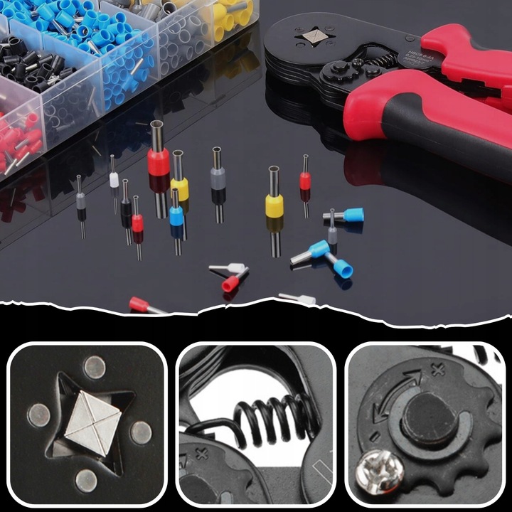 Zaciskarka do Tulejek Praska Kabli Końcówek Konektorów 1200 szt 0.5 - 10 mm