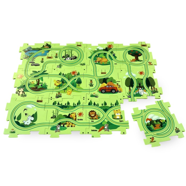 TOR WYŚCIGOWY PUZZLE DO SKŁADANIA AUTKO TRASA ZOO LAS KREATYWNY ZNAKI 25el.