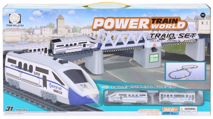 Kolejka Elektryczna Pociąg Ogromny Tor Tunel Podnoszony Most 366cm Wagony