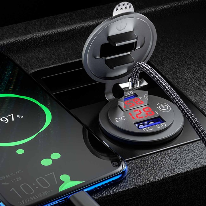 ŁADOWARKA SAMOCHODOWA 2xUSB QC3.0 WOLTOMIERZ DOTYK