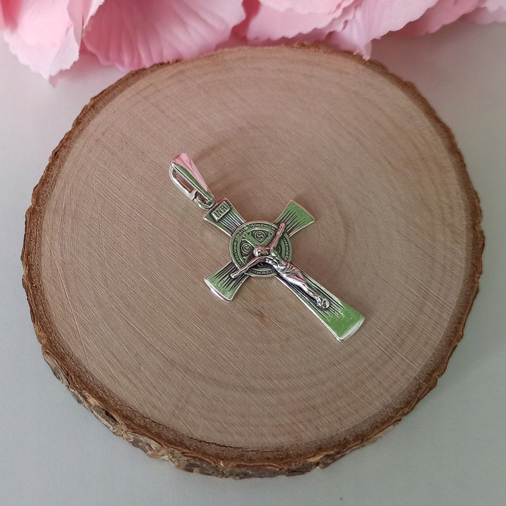 Krzyżyk srebrny oksydowany św.benedykt pr.925