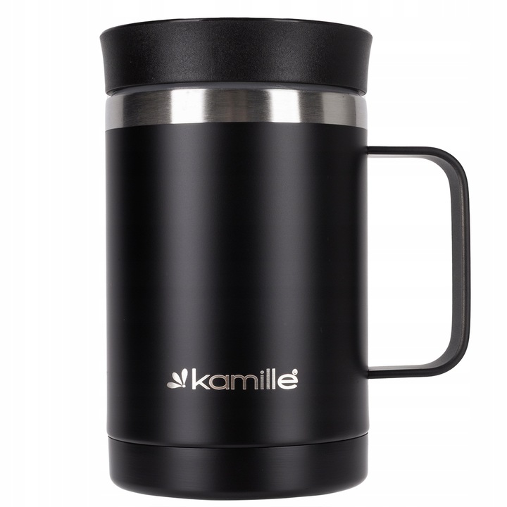 KUBEK TERMICZNY Z UCHEM TERMOS STALOWY SCZELNY pojemny bidon KAMILLE 360 ml