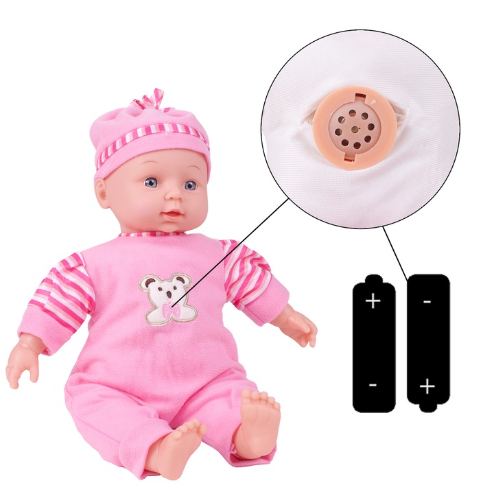 LALKA BOBAS W ŚPIOSZKACH MÓWI ŚMIEJE SIĘ 34CM MIĘKKA ŚLICZNA UBRANKO CZAPKA