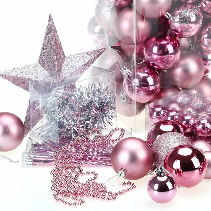BOMBKI CHOINKOWE 6/4/3cm 77SZT ZESTAW ROŻOWY