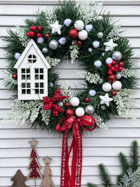 WIANEK ŚWIĄTECZNY BOŻE NARODZENIE WIENIEC NA DRZWI STROIK CHOINKI DOMEK