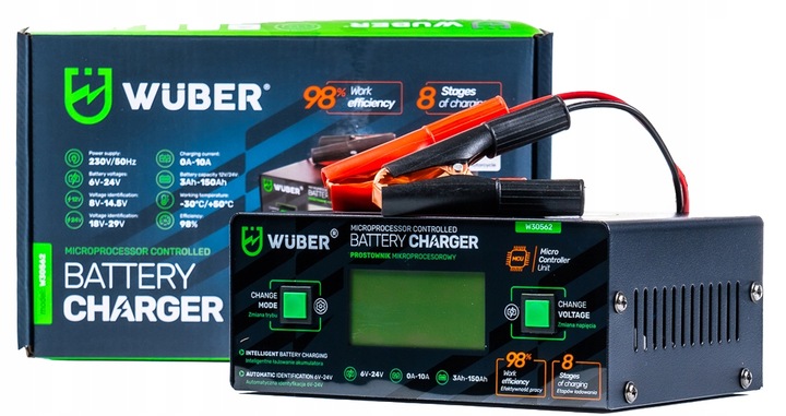 PROSTOWNIK 6/8/12/14/16/24V MIKROPROCESOROWY ŁADOWARKA DO AKUMULATORA 10A