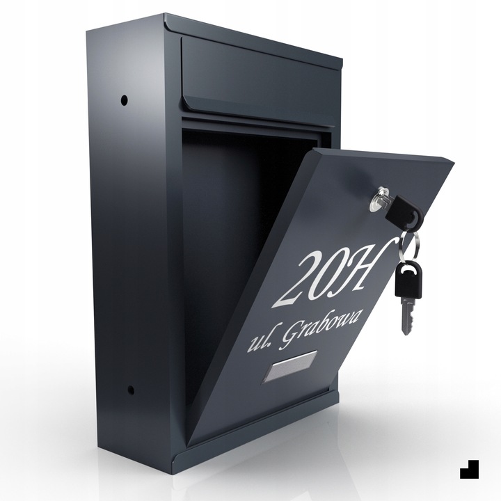 SKRZYNKA NA LISTY Z NUMEREM DOMU | POCZTOWA | A4 | ANTRACYT RAL7016 | WZORY
