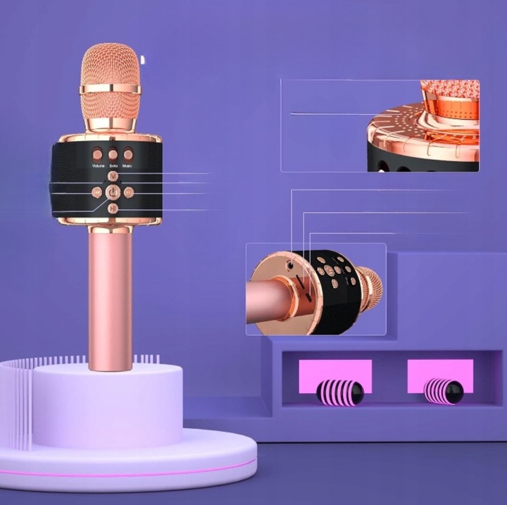Mikrofon do karaoke dla dzieci Q78 różowy Bluetooth i złącze AUX przenośny