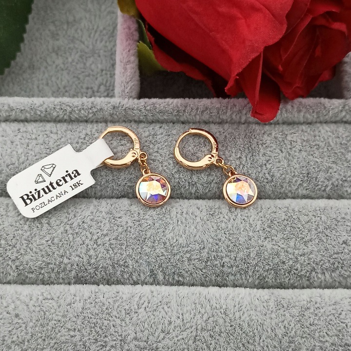 ZŁOTE KOLCZYKI WISZĄCE AURORE HOLO CYRKONIE WYJĄTKOWE DAMSKIE POZŁACANE 18K