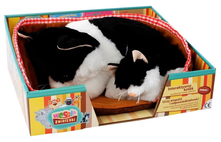 INTERAKTYWNY KOT W POSŁANKU Reaguje na Dotyk + KOTEK 2 kotki
