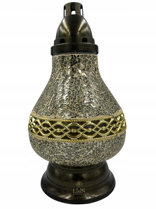 Znicz Lampion Karafka Witraż Lustro Biało-złoty piękne zdobieniee 38cm!