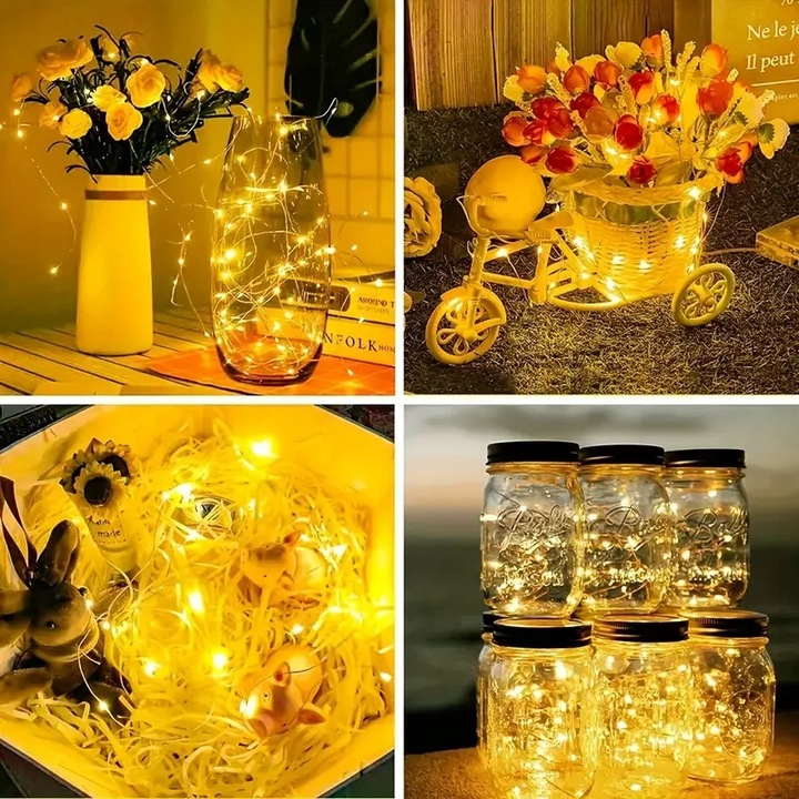 4 x LAMPKI LED DRUCIKI 5M 50LED NA BATERIE MIKRO ŚWIATEŁKA BIAŁE CIEPŁE