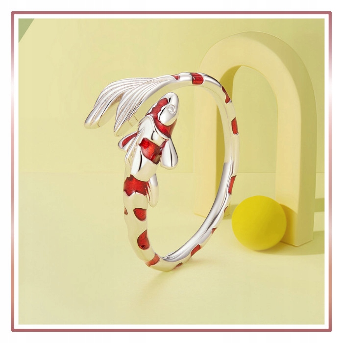 Srebrny Pierścionek Otwarty RYBA KOI S925