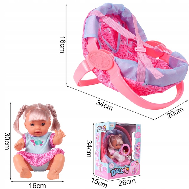 LALKA W NOSIDEŁKU INTERAKTYWNA SIUSIA GAWORZY Z BUTELKĄ WARKOCZE UBRANKO