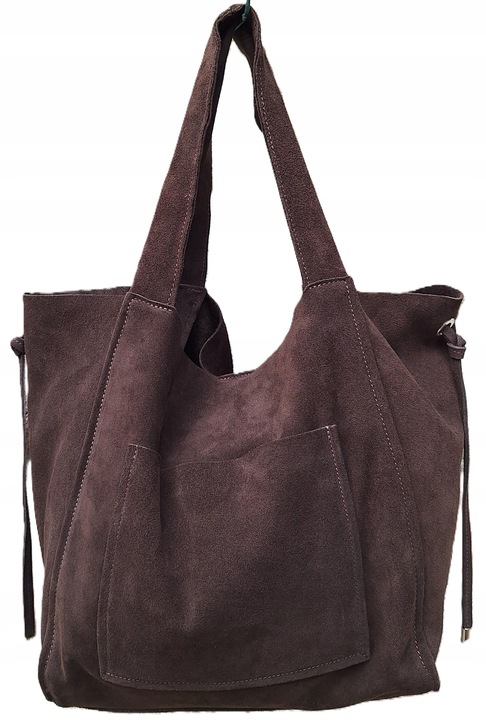 Torebka CZEKOLADOWA zamszowa shopper Vera Pelle SKÓRA ZAMSZ NATURALNY