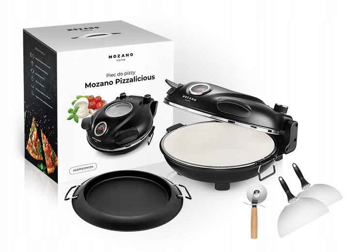 PIEC DO PIZZY KAMIENNY 420°C MOZANO 2 ŁOPATKI 1200W FORMA NOŻYK + PRZEPISY