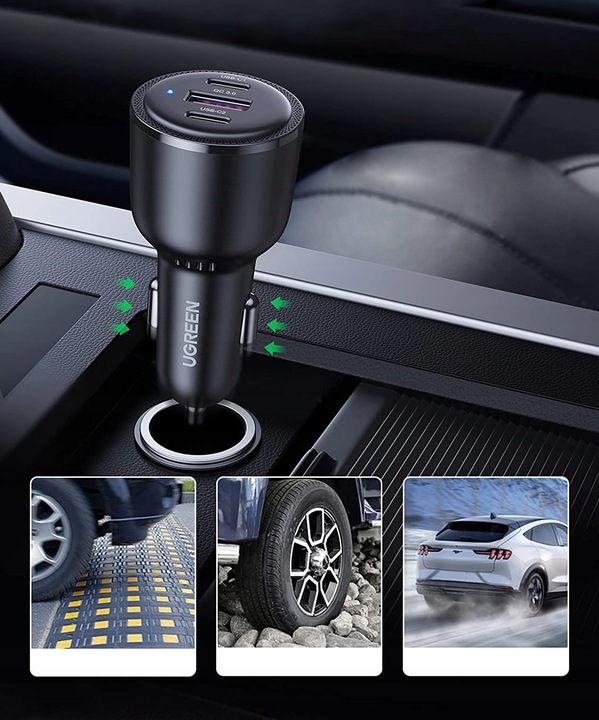 UGREEN ŁADOWARKA SAMOCHODOWA 2X USB TYP C / 1X USB 5A PD QC 69W