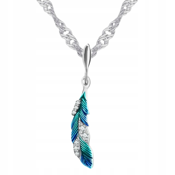 SREBRNY NASZYJNIK DAMSKI PIÓRKO ŁAŃCUSZEK Z ZAWIESZKĄ SREBRO PRÓBA 925