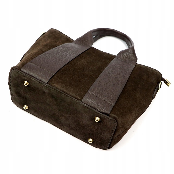 Torebka damska listonoszka Vera Pelle skórzana zamszowa brązowa czekoladowa