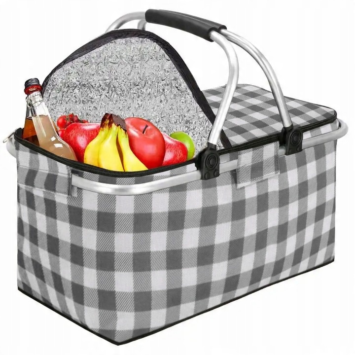 KOSZ PIKNIKOWY SKŁADANY TORBA TERMICZNA TURYSTYCZNY KOSZYK IZOLACYJNY 30L