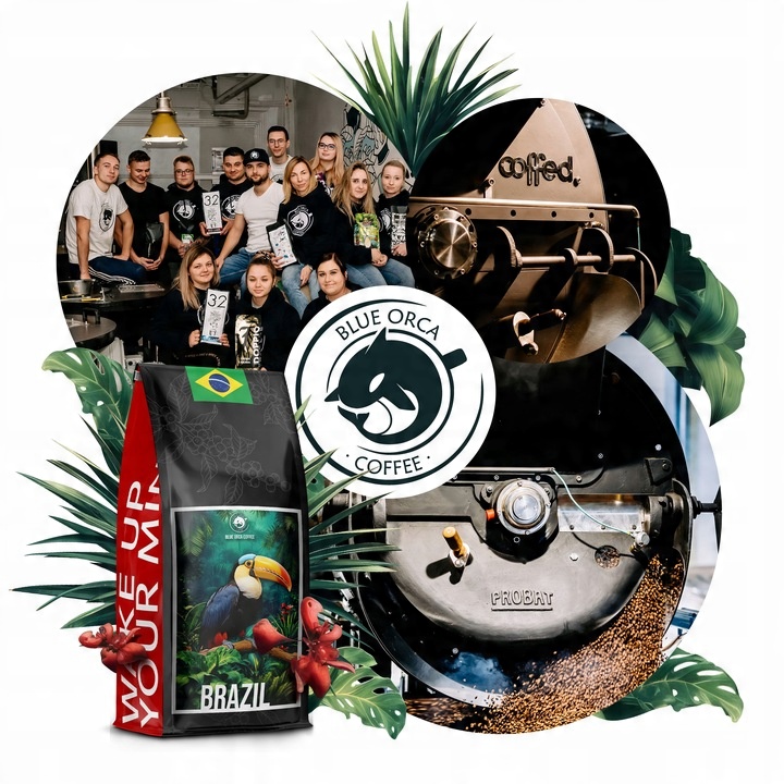 KAWA ZIARNISTA 2x500g ŚWIEŻO PALONA BRAZIL+SALVADOR 100% ARABIA - BLUE ORCA