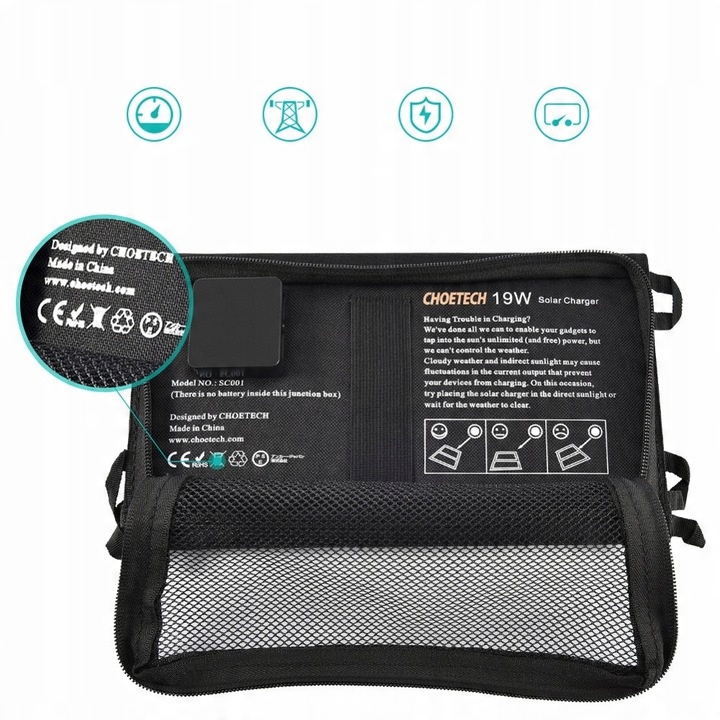 CHOETECH ŁADOWARKA SOLARNA DUŻA SKŁADANA PANEL SŁONECZNY 2xUSB POWERBANK