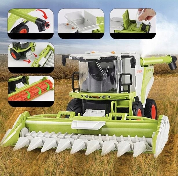 KOMBAJN ZDALNIE STEROWANY 2w1 Z GENERATOREM DYMU POJEMNIK NA ZBOŻE ZABAWKA