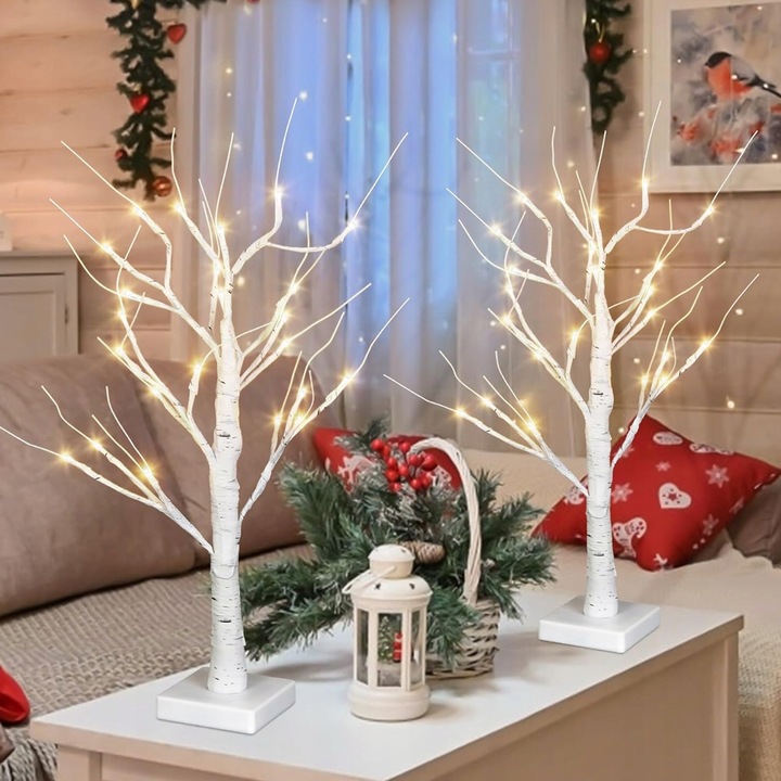 DEKORACJE ŚWIĄTECZNE 2SZT 60CM ŚWIECZĄCE BRZOZY LED ŚWIĄTECZNE DRZEWO STÓŁ