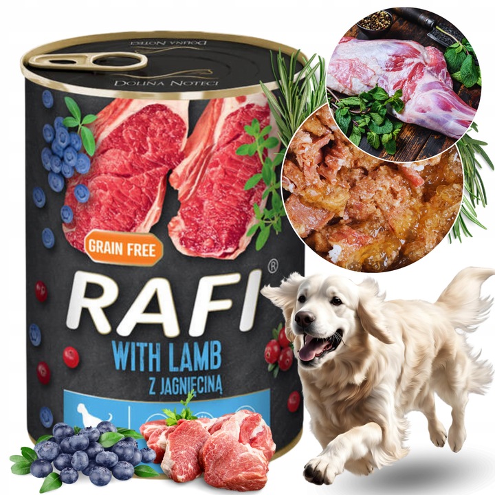 DOLINA NOTECI RAFI MOKRA KARMA DLA PSA BEZ ZBÓŻ MIX SMAKÓW PUSZKA 24x400g