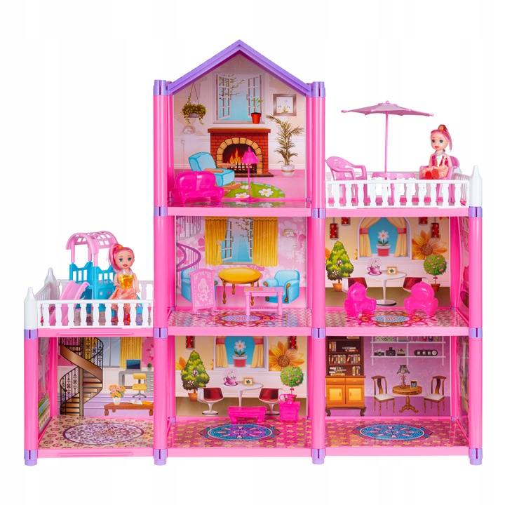 Domek dla Lalek 2 Laleczki 3 Piętra Mebelki Do Zestawu Dla Dzieci Akcesoria
