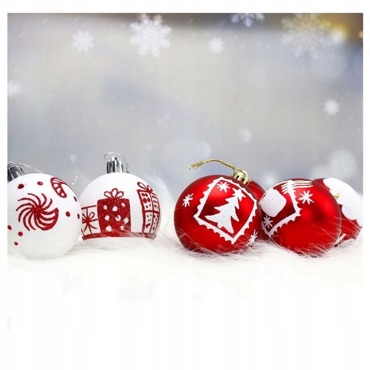 Bombki choinkowe czerwono-białe 16 szt 6 cm | Zestaw ozdób świątecznych