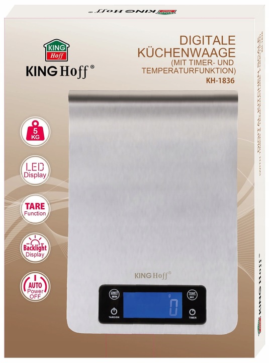 Waga Kuchenna Elektroniczna z WIESZAKIEM reling Prcyzyjna SREBRNA 5kg Timer