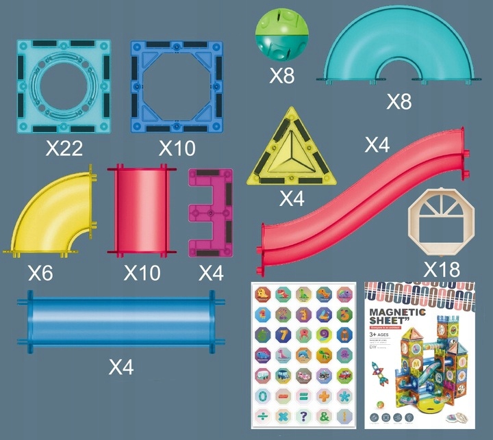 Klocki magnetyczne konstrukcyjne zestaw tor kulkowy XXL 98 elementów